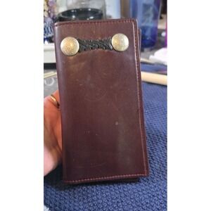 Vtg Dundee wester style Brown Leather Wallet  billfold silverplate medallions